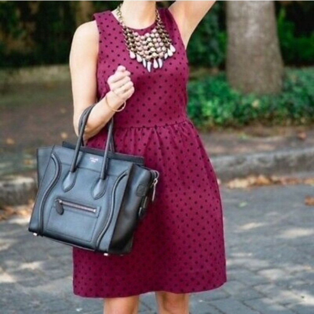 J. Crew Maroon Ponte Dress in Velvet Dot